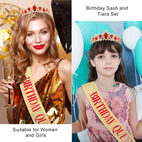 Miniatura 5 de Didder Queen Sash & Crown - Tiara de cumpleaños para mujer, banda para mujer, Diamante falso
