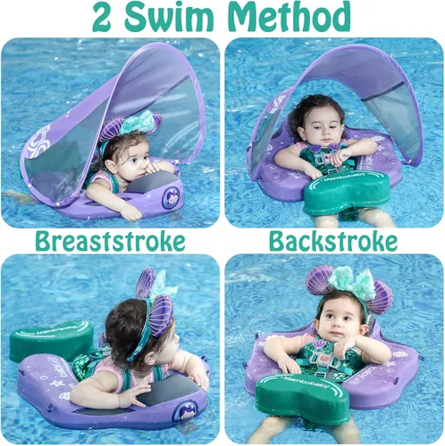 Miniatura 2 de Mambobaby - Flotador con cola y toldo para bebé, anillo de natación para cintura infantil, entrenador de natación y flotador no inflable con correa