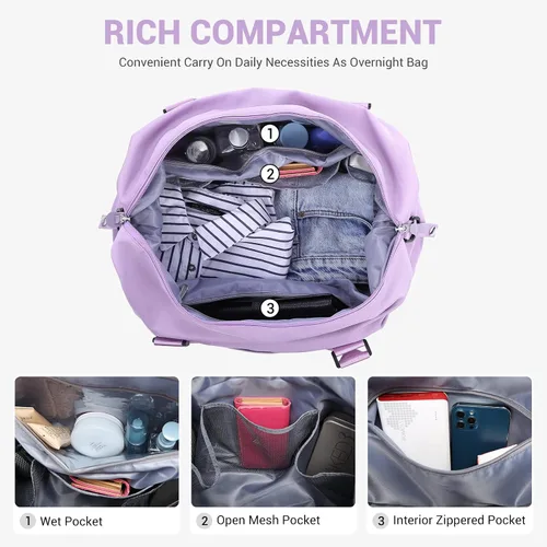 Miniatura 18 de LOVEVOOK Bolsa de fin de semana para mujer, bonita bolsa de viaje para gimnasio, bolsa de viaje con bolsa de artículos de tocador, bolsa