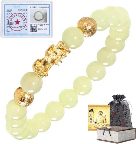 Miniatura 9 de Feng Shui Wealth Lucky Bracelet with Light Green Real Jade Bracelet for Women Men, 24K Gold Plated PiXiu Dragon Protection Bracelet Mantra Prayer
