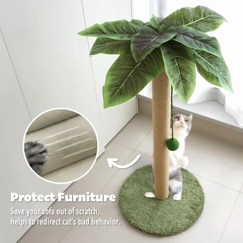Miniatura 4 de PETKARAY Poste rascador para gatos, poste rascador de palmera de 36 pulgadas de alto, rascador de sisal para gatos con bola de juguete para gatitos