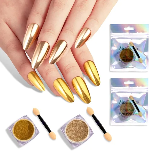 Miniatura 8 de MelodySusie Polvo para Uñas Oro Champán con Efecto Cromo para Uñas de Gel, Pigmento Metálico con Efecto Espejo, Purpurina Fina Elegante