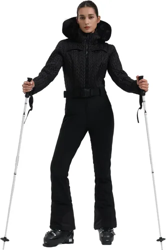 Miniatura 121 de GSOU SNOW Traje de esquí para mujer, traje de nieve delgado de una pieza, chaqueta de nieve, impermeable, resistente al viento, deportes al aire