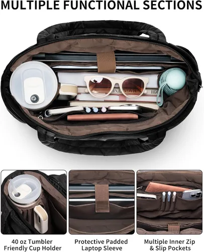 Miniatura 4 de Bolsa Tote Acolchada para Mujeres, Bolsa de Mano de Trabajo Ligera y Esponjosa para Maestras y Enfermeras, Bolsa de Hombro Acolchada para Escuela