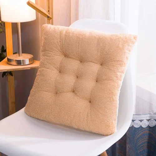 Miniatura 2 de Cojín de asiento cómodo suave para silla, cojín cálido para silla, 16 x 16 x 4 pulgadas, lana de cordero rosa esponjosa para adultos y niños