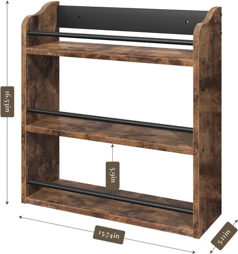 Miniatura 5 de Estante de especias montado en la pared, estante de especias de madera de 3 niveles para encimera, organizador vertical de especias para tarros