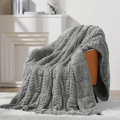 Miniatura 15 de Mr. Sandman Manta con peso de forro polar para adultos, tamaño Queen de 15 libras, manta pesada con jacquard de felpa suave y sherpa cálido, manta