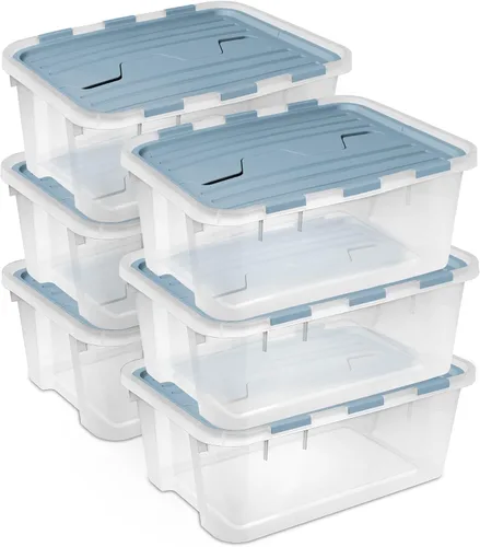 Miniatura 18 de Sterilite Paquete de 6 cajas de almacenamiento con tapa con bisagras, contenedores organizadores de plástico, 20 cuartos de galón, color azul