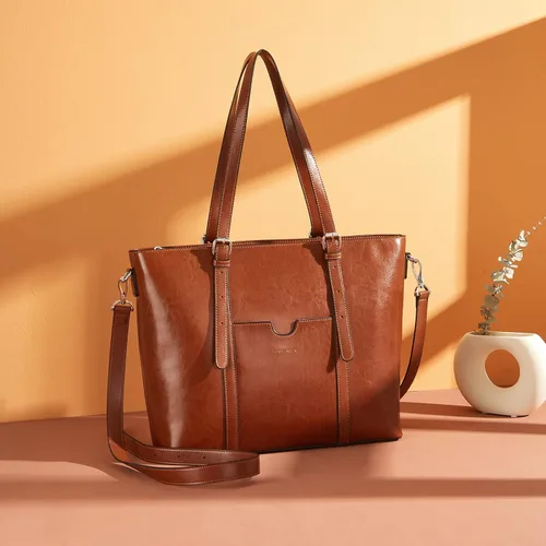 Miniatura 2 de BOSTANTEN Bolso de mano de cuero para mujer para laptop, bolsa al hombro de oficina, maletín vintage de 15.6 pulgadas, bolso de trabajo