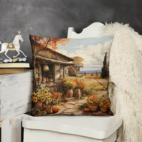 Miniatura 11 de Fundas de almohada decorativas cuadradas de terciopelo con diseño de paisaje, campo, otoño, otoño, 12 x 12 pulgadas, para Acción de Gracias