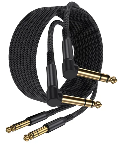 Miniatura 9 de Elebase Paquete de 2 cables TRS para instrumentos de 1/4 de pulgada de 3.3 pies, acodado a recto, conector macho jack estéreo de 6.35mm, línea