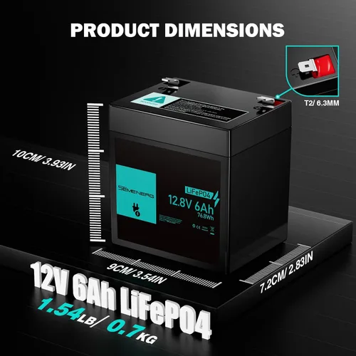 Miniatura 2 de Batería de litio de 12 V 6 Ah, más de 3000 ciclos LiFePO4 BMS integrado de 10 A, ciclo profundo de 6 Ah, ideal para suministro de iluminación