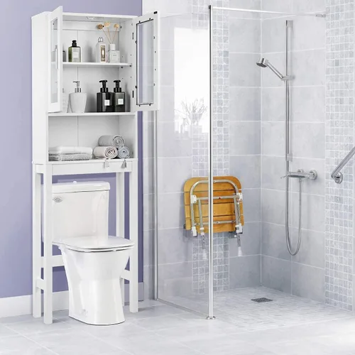 Miniatura 4 de WATERJOY Gabinete de almacenamiento sobre el inodoro, organizador de gabinete de baño con 2 puertas de vidrio templado Moru, estante para inodoro