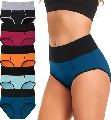 Miniatura 8 de ASIMOON Ropa interior de cintura alta con control de abdomen para mujer, de algodón, talla grande, cobertura completa, bragas para mujer