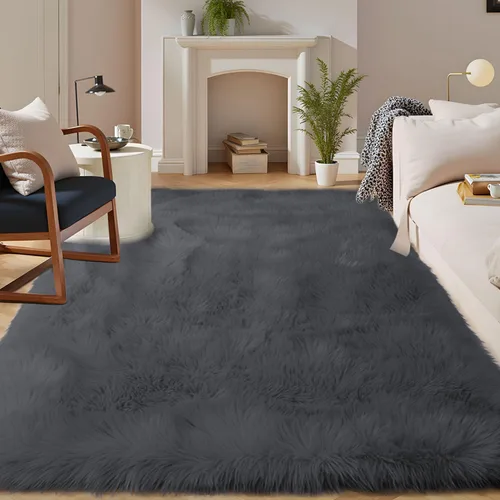 Miniatura 118 de Latepis - Tapete rectangular de piel sintética tipo lana de oveja suave, esponjosa y lavable para sala de estar, dormitorio, sala de juegos o Blanco
