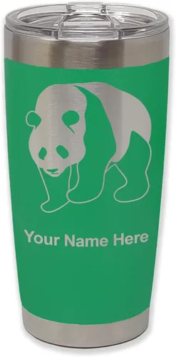 Miniatura 7 de LaserGram Vaso aislado al vacío de 20 onzas, oso panda, grabado personalizado incluido (negro)
