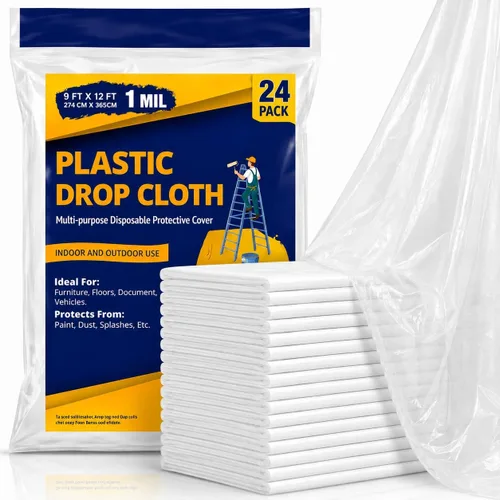 Miniatura 11 de Láminas de plástico para pintores, paños de plástico para pintar, lona de tela de gota de pintura de 9 x 12 pies, cubierta de lona de plástico 3
