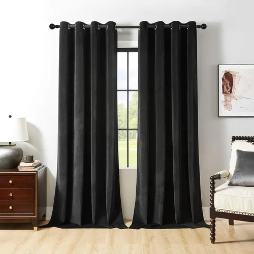 Miniatura 32 de Joydeco Cortinas de terciopelo negro de 63 pulgadas de largo, 2 paneles, cortinas opacas de lujo con bolsillo para barra, cortinas de ventana