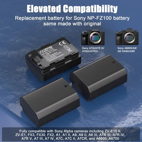 Miniatura 2 de JYJZPB Paquete de 3 baterías NP-FZ100 y cargador de batería triple Capacidad de 2280 mAh cada paquete, para cámaras Sony A7III A7IV A7R III A9