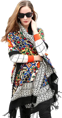 DANA XU Manta de pashmina extragrande 100% de lana merina, bufanda de viaje, bufanda de cachemira para mujer, otoño e invierno, chal de gran tamaño