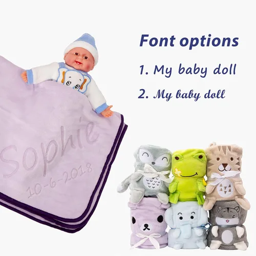 Miniatura 8 de Cobija de franela personalizada para bebé unisex con animalito de adorno, cobertor de seguridad para recién nacidos, regalo para bebé con su nombre