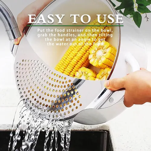 Miniatura 4 de Colador de acero inoxidable, 2 unidades, colador de pasta, colador de alimentos de metal para fideos, frutas, verduras, adecuado para macetas
