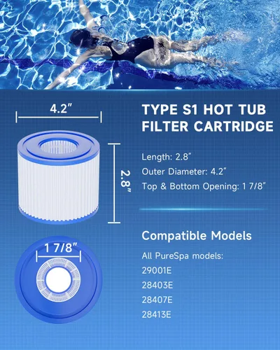 Miniatura 3 de AQUALTRA Repuesto de filtro para bañera de hidromasaje, filtros de spa tipo S1 compatibles con bomba de piscina PureSpa de 4.2 x 2.8 pulgadas