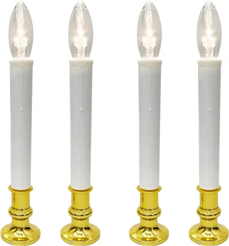 Miniatura 8 de Paquete de 4 velas eléctricas de ventana de Navidad con sensor del atardecer al amanecer, velas de ventana con base chapada en níquel con bombilla