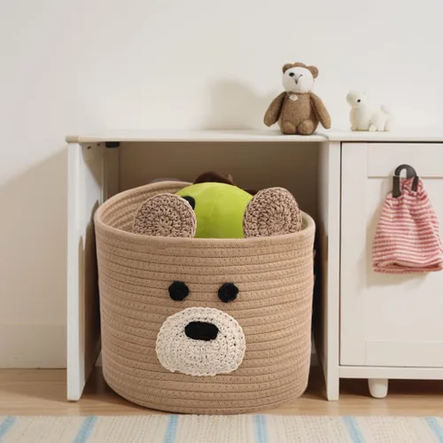 Miniatura 2 de Cestas de lavandería Bear, cesta de almacenamiento con asas, cesta decorativa para sala de estar, cesta de almacenamiento tejida para juguetes, Gris