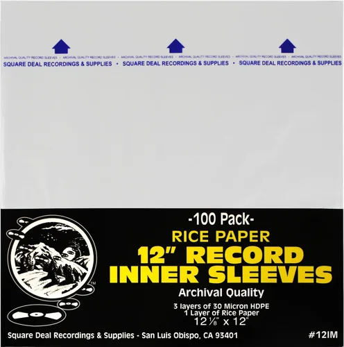 (100) Fundas interiores de registro de 12 pulgadas, 3 capas de calidad de archivo, polietileno de alta densidad antiestático con inserto de papel de