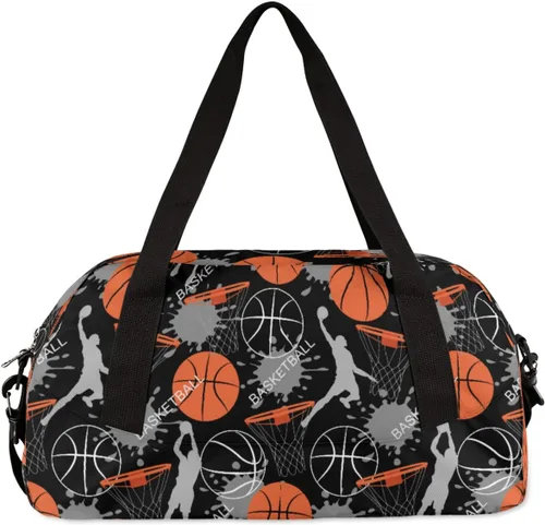 Miniatura 5 de Bolsa de lona deportiva de baloncesto para niños y niñas, bolsa de baile, temática de baloncesto, bolsas de gimnasio, bolsas de viaje durante