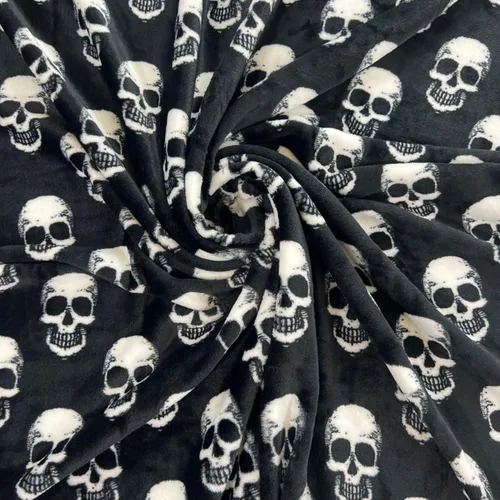 Miniatura 3 de Manta de forro polar de Halloween: calaveras blancas sobre terciopelo negro suave extra grande 70 x 50 para sofá, cama, sillón o dormitorio