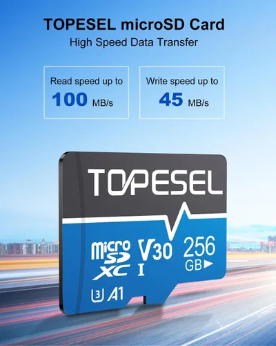 Miniatura 2 de TOPESEL - 2 tarjetas Micro SD de 256 GB, 4K HUD, tarjeta SDXC TF U3 con adaptador, tarjeta Micro Flash de alta velocidad UHS-I V30 para teléfonos