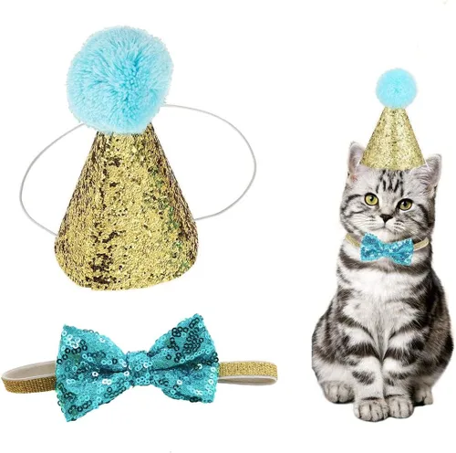 Juego de sombrero de jazz de fiesta de Navidad y corbatín con lazo brillante, diadema ajustable para gatitos, cachorros, perros pequeños, gatos (01