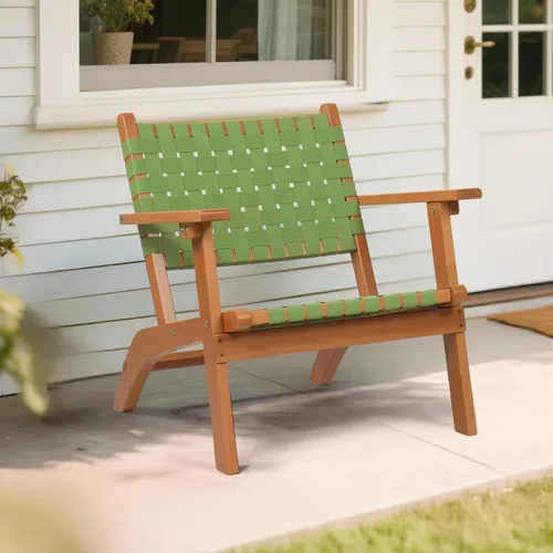Miniatura 9 de VINGLI Sillón para exteriores, silla Adirondack de madera para todo tipo de clima, silla de patio de madera con tela tejida de polietileno Verde