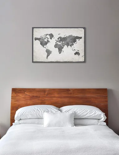 Miniatura 3 de The Oliver Gal Artist Co. Maps - Lienzo decorativo para pared, diseño de Mapamundi Grey, decoración del hogar, 45 x 30 pulgadas, gris, blanco