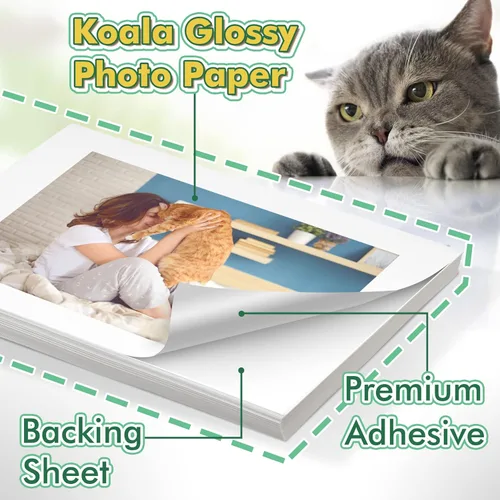Miniatura 2 de Koala - Papel adhesivo brillante para impresora de inyección de tinta y láser, papel adhesivo fotográfico imprimible, 100 hojas de 8.5 x 11