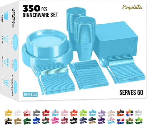 Miniatura 33 de Party Solids 350 Piezas Platos de Plástico Blanco Para Fiestas, Juego de Platos Desechables Blancos, 50 de Cada Juego de Platos para Cena de 9