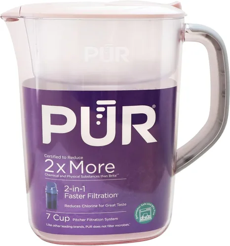 PUR Jarra de Agua de 7 Tazas, 1 Filtro Genuino, Más Limpia, Agua de Excelente Sabor, Apta para Lavavajillas, Potente, Filtración Más Rápida, Diseño