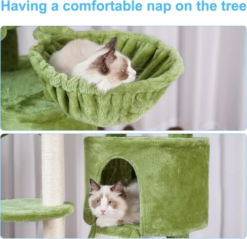 Miniatura 5 de Hey-brother Árbol para gatos con tabla de rascar, torre para gatos con perca acolchada de felpa y canasta acogedora, multiplataforma para saltar