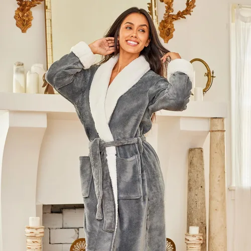 Miniatura 6 de Alexander Del Rossa Bata de felpa para mujer, larga y acogedora bata de baño cálida