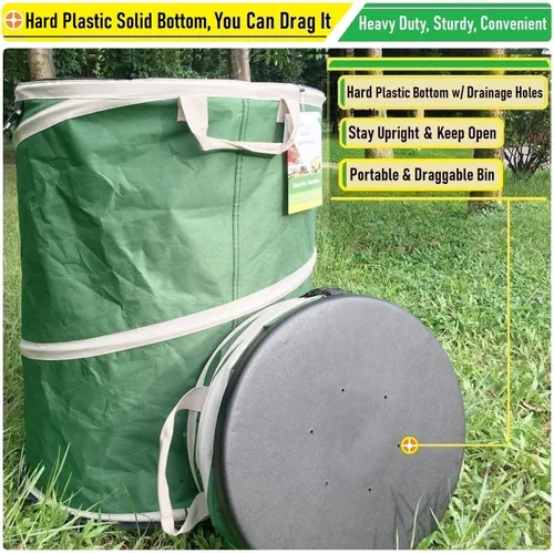 Miniatura 6 de Bote de basura plegable de 46 galones (22 x 28 pulgadas), bolsa de jardín con parte inferior rígida, bolsa de hojas grandes, bolsa de basura