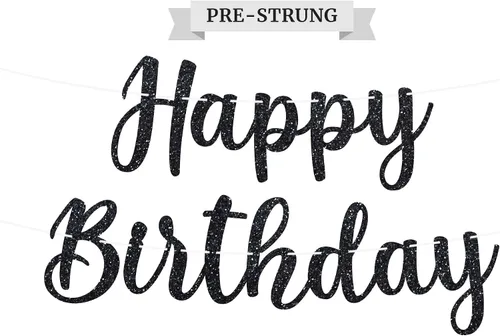 Cartel de feliz cumpleaños pre-encordado – No DIY – Cartel negro de feliz cumpleaños para hombres y mujeres – Guirnalda preencordada en hebras de 6