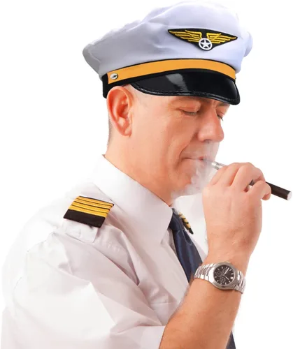 Miniatura 5 de Paquete de 4 gorras de capitán piloto, aviador, aviador, azul marino, para hombres y mujeres, color blanco