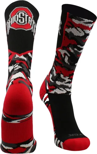 TCK NCAA Woodland Camo Crew Socks – Officially Licensed Collegiate Fan Gear – Durable Cushioned Moisture Wicking Socks