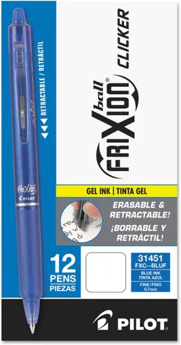 Miniatura 2 de Pilot, FriXion Clicker - Bolígrafos de gel borrable, punta fina de 0.7 mm, paquete de 12, azul