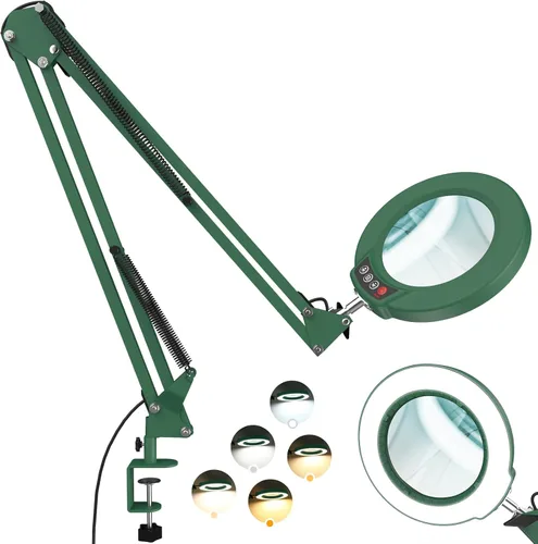 Miniatura 14 de Lupa 12X con luz, botón de actualización Krstlv 5 modos de color, regulable 2 en 1, lámpara de escritorio con luz LED 2 en 1, lupa manos libres