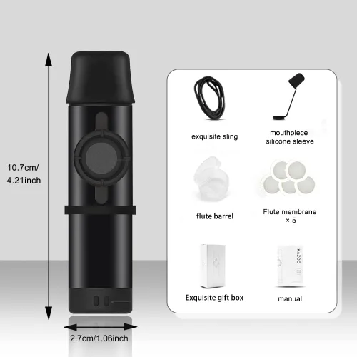Miniatura 7 de Kazoo de metal mejorado, aleación de aluminio profesional de tono ajustable Kazoo con cinco diafragmas de flauta, boquilla de grado alimenticio