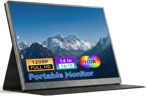 Monitor portátil de 14 pulgadas 1920 x 1200 IPS 16:10, extensor de pantalla para laptop, HDR FreeSync USB-C HDMI, monitor de viaje externo con