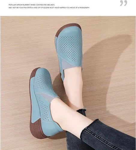 Miniatura 8 de Mocasines de plataforma con punta redonda para mujer, cómodos mocasines de piel auténtica con corte casual
